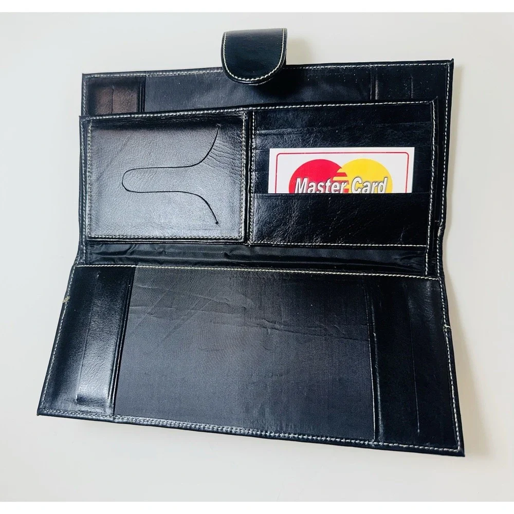 NEW Black Vintage Genuine Leather Wallet/organiser  Size-9x4x0.5 in